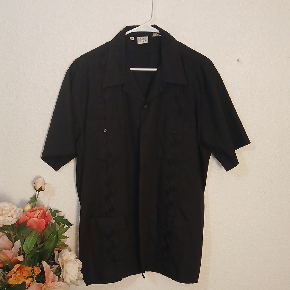 Anchor Blue Black Casual Button Down Shirt